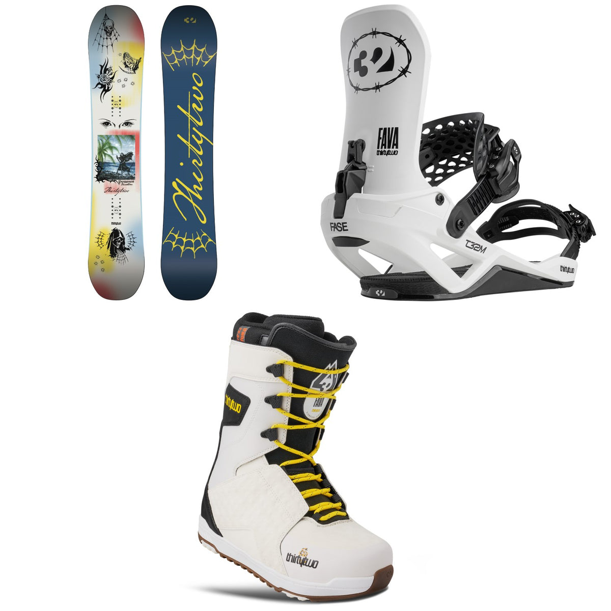 thirtytwo Permanent Vacation Snowboard + T32M FASE Snowboard Bindings + Lashed Snowboard Boots 2027