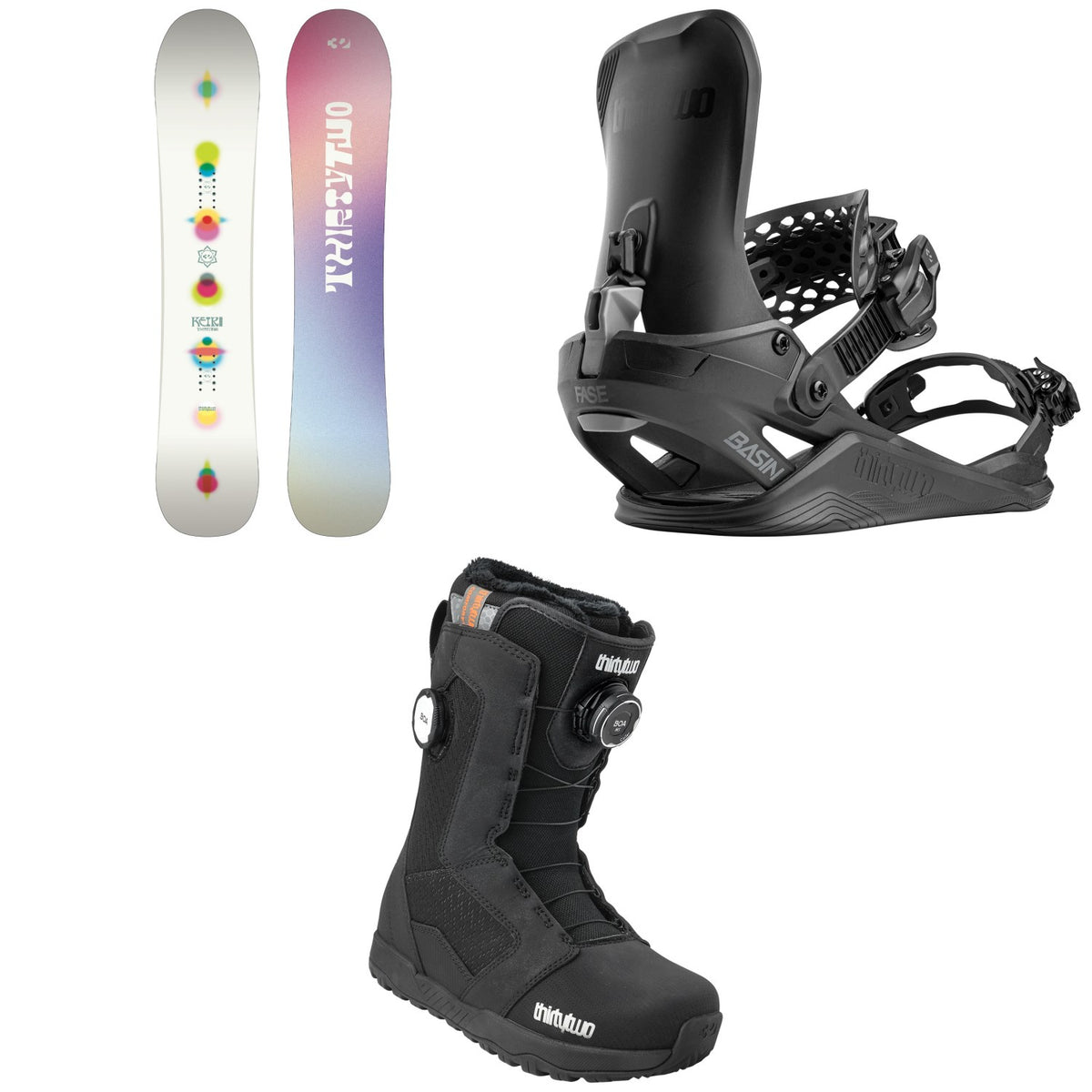 thirtytwo Reiki Snowboard + Basin FASE Snowboard Bindings + STW Double Boa Snowboard Boots - Women's 2027