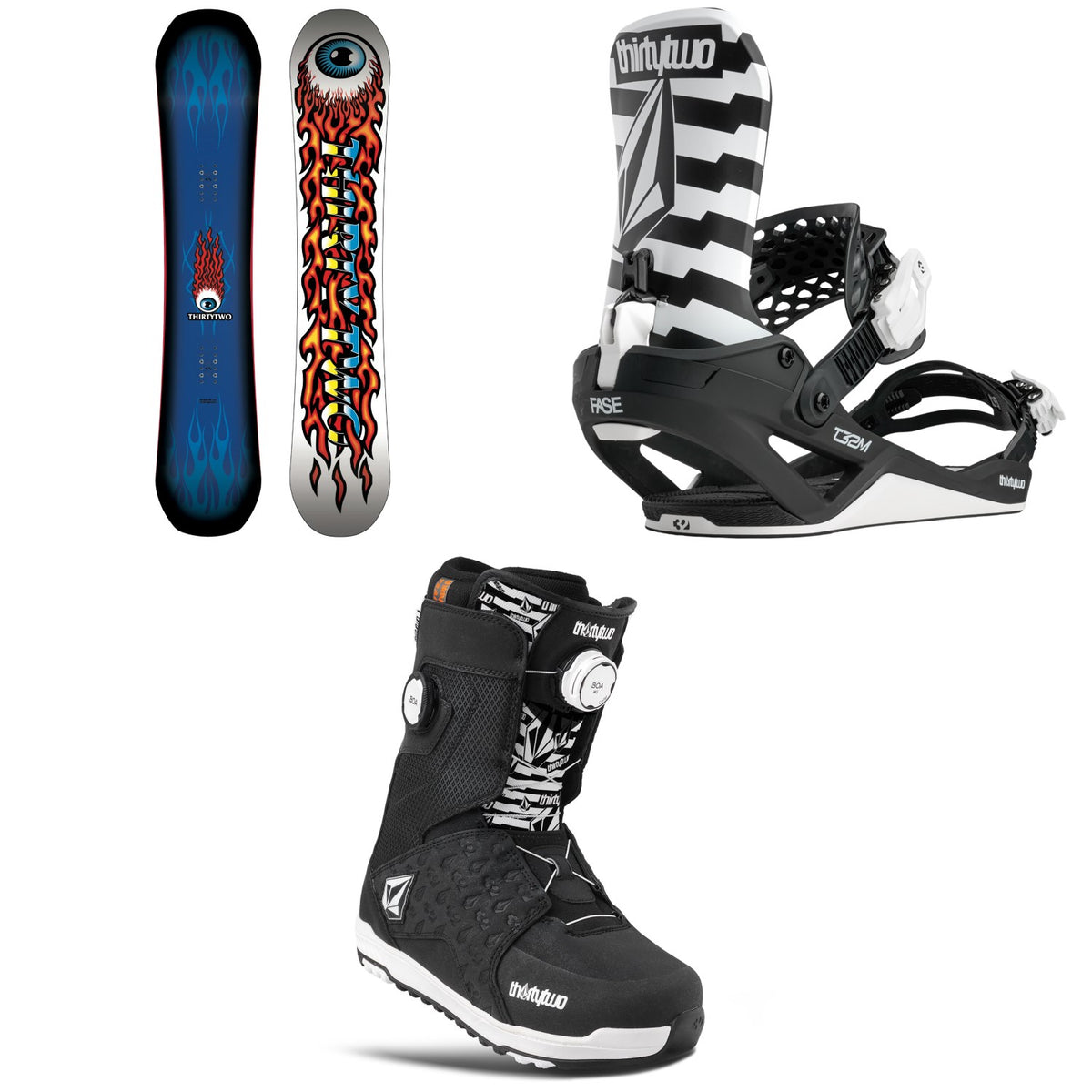 thirtytwo Cold World Snowboard + T32M FASE Snowboard Bindings + Lashed Double Boa x Volcom Snowboard Boots 2027