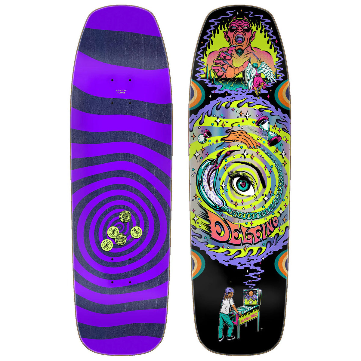 Santa Cruz Skateboards Delfino Pinball Vision Pro Shaped 9.14 Skateboard Deck