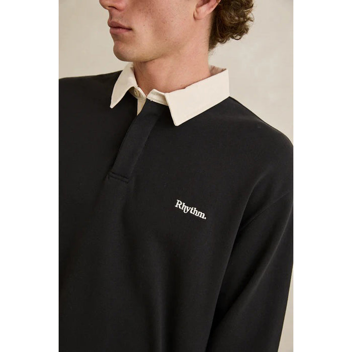 Rhythm Koa Vintage Rugby Long-Sleeve Polo - Men's Black