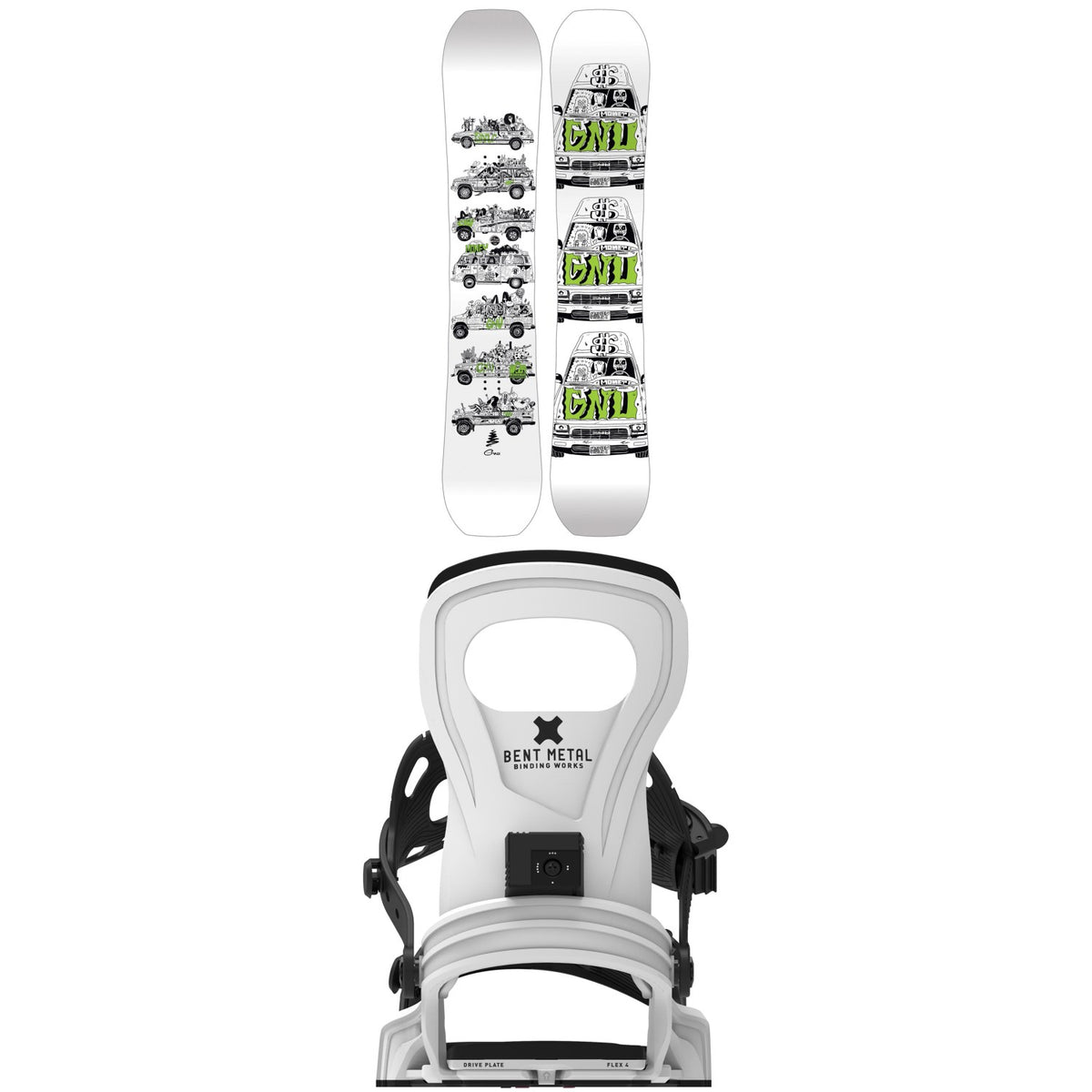 GNU Money Snowboard + Bent Metal Bolt Snowboard Bindings 2027