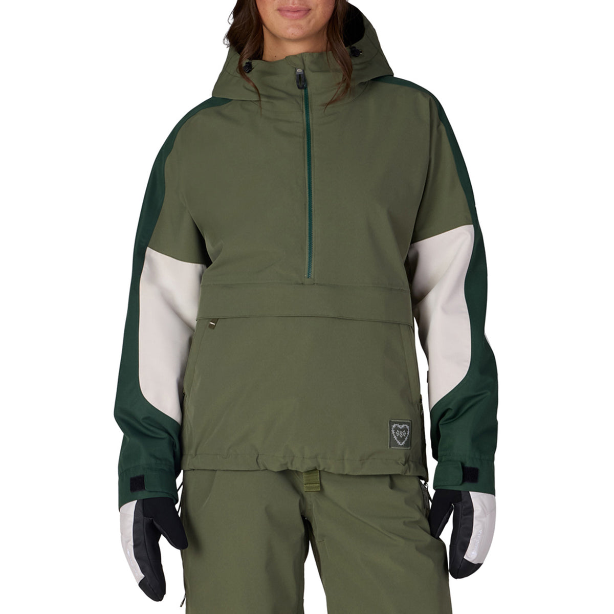686 Outline Shell Anorak - Women's Fatigue Green Colorblock
