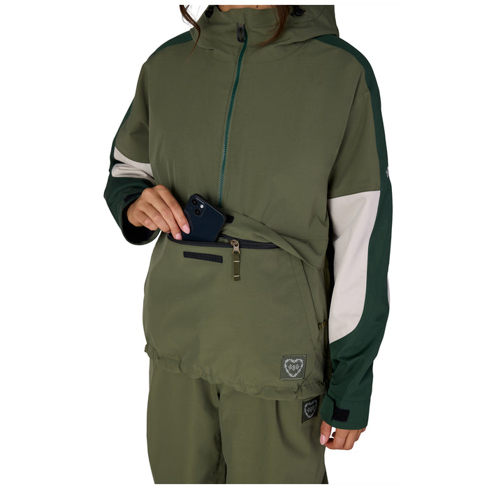 686 Outline Shell Anorak - Women's Fatigue Green Colorblock