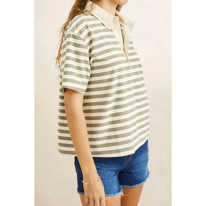 Rhythm Vintage Stripe Rugby Short-Sleeve Shirt - Women's Olive