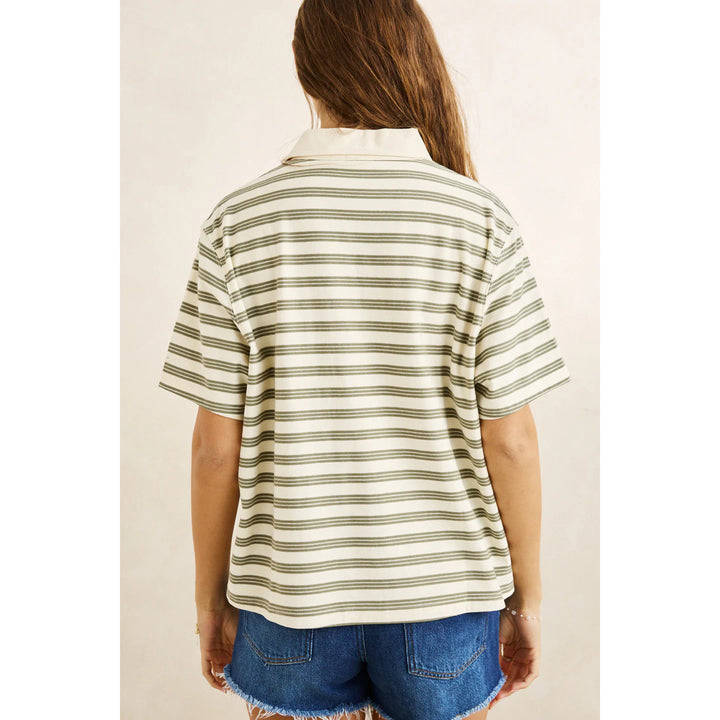 Rhythm Vintage Stripe Rugby Short-Sleeve Shirt - Women's Olive