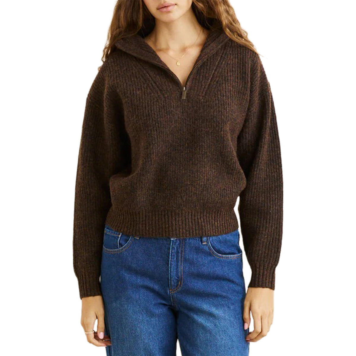Rhythm Quincy Zip Knit Sweater - Women's Chocolate
