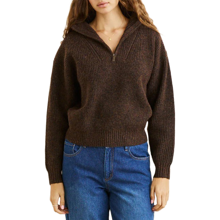 Rhythm Quincy Zip Knit Sweater - Women's Chocolate