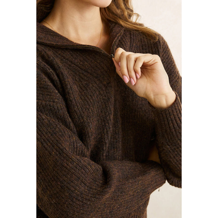 Rhythm Quincy Zip Knit Sweater - Women's Chocolate