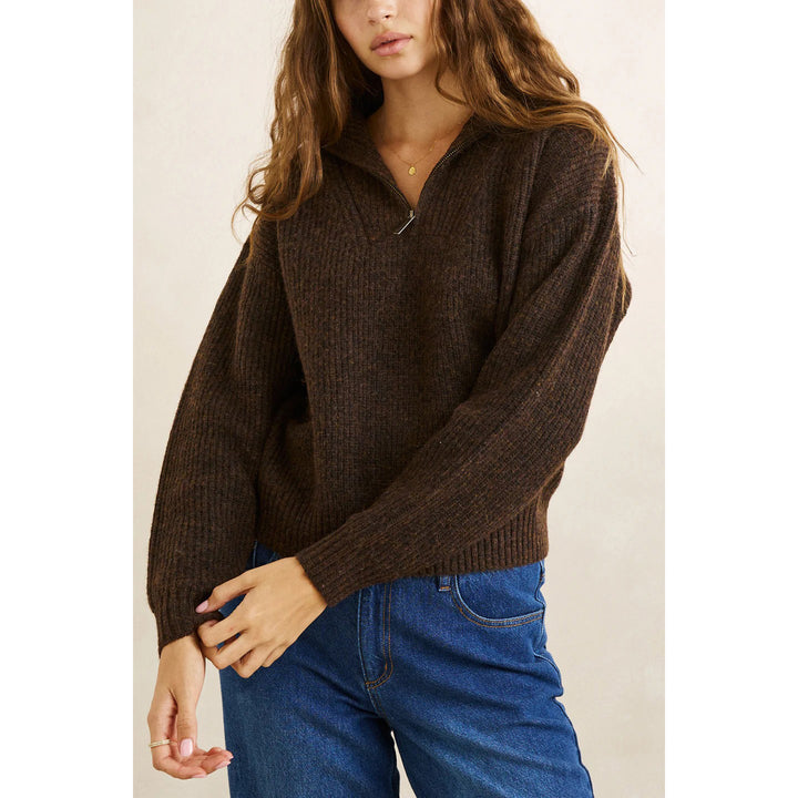Rhythm Quincy Zip Knit Sweater - Women's Chocolate