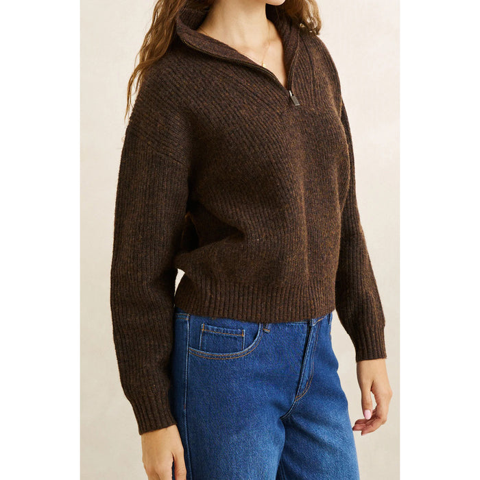 Rhythm Quincy Zip Knit Sweater - Women's Chocolate