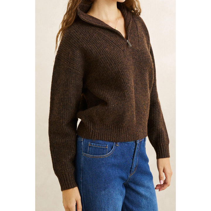 Rhythm Quincy Zip Knit Sweater - Women's Chocolate