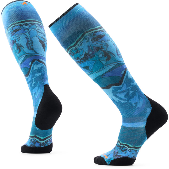 Smartwool Ski Targeted Cushion Storm Peak Print OTC Socks Nightfall Blue