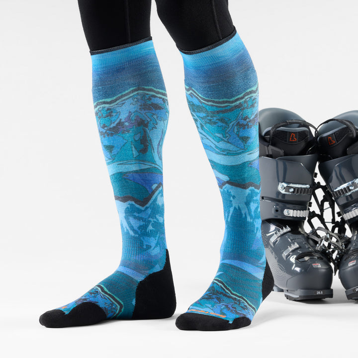 Smartwool Ski Targeted Cushion Storm Peak Print OTC Socks Nightfall Blue