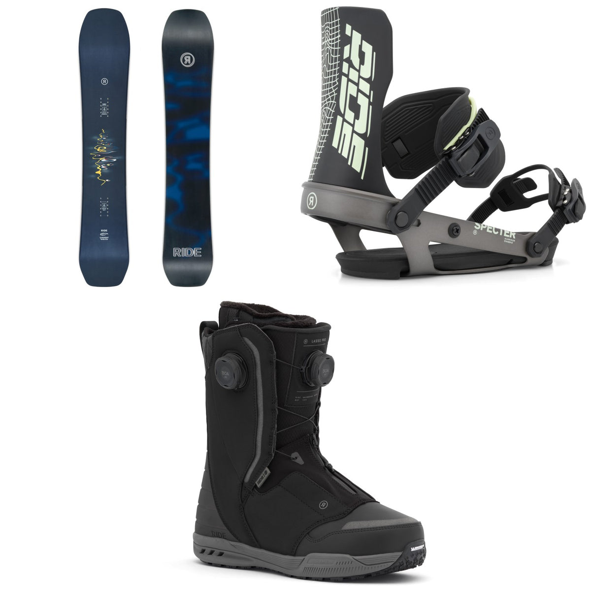 Ride Current Snowboard + Specter Snowboard Bindings + Lasso Pro Snowboard Boots 2027