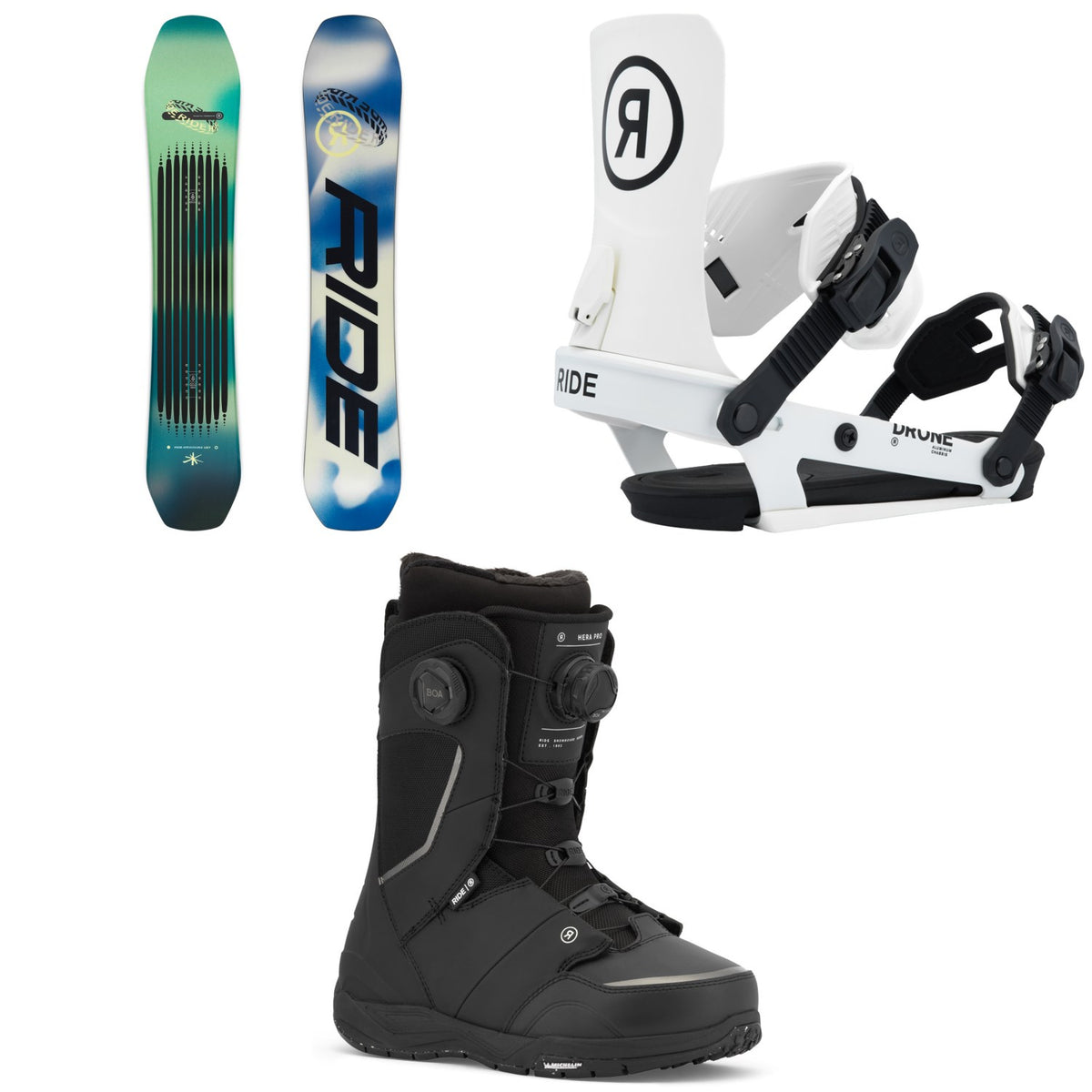Ride Moderator Snowboard + Drone Snowboard Bindings + Hera Pro Snowboard Boots - Women's 2026
