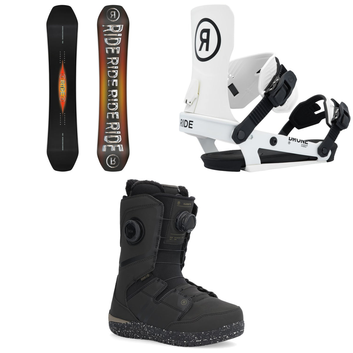 Ride Benchwarmer Snowboard + Drone Snowboard Bindings + Karmyn Zonal Snowboard Boots - Women's 2026