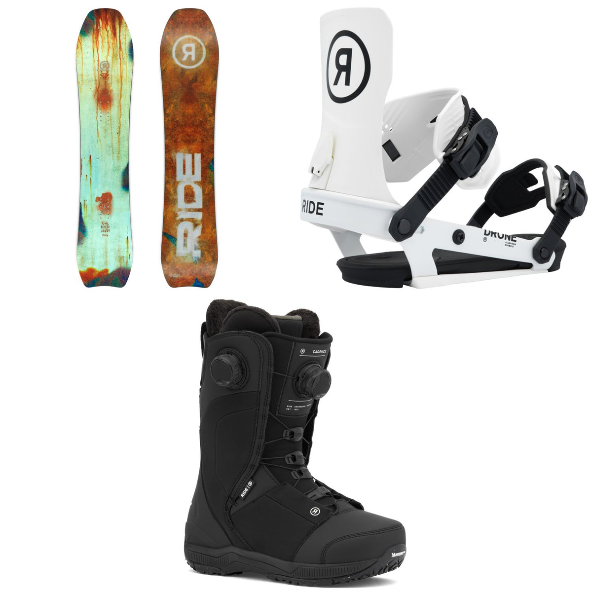 Ride Psychocandy Snowboard + Drone Snowboard Bindings + Cadence Snowboard Boots - Women's 2026