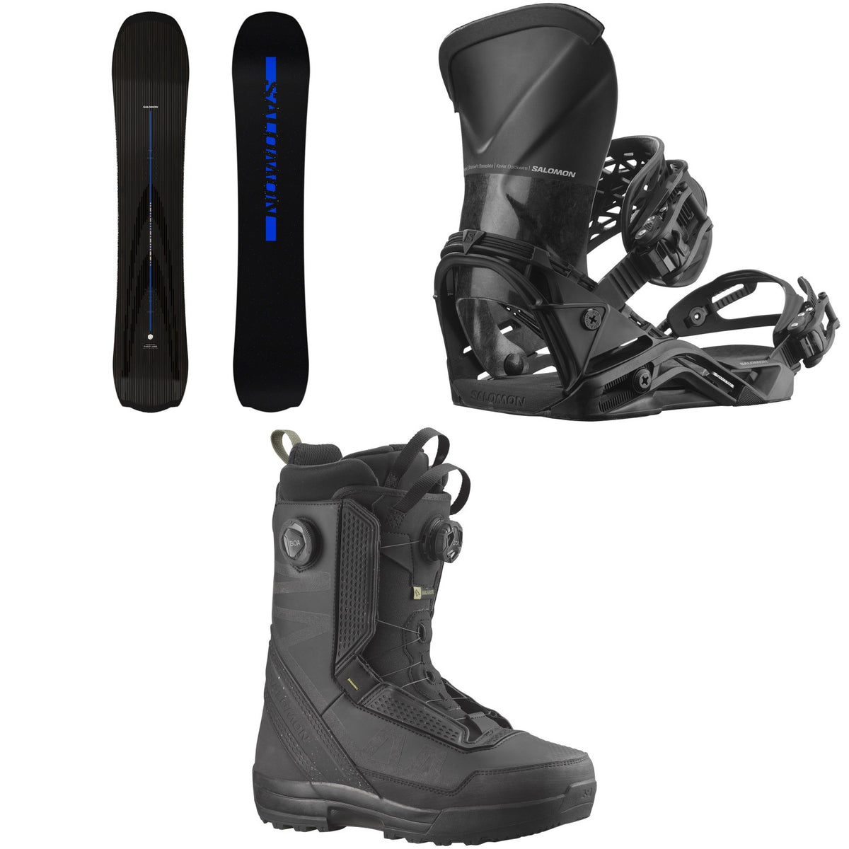 Salomon Fastlane Snowboard + Quantum Carbon Snowboard Bindings + Malamute Dual Boa Snowboard Boots 2027