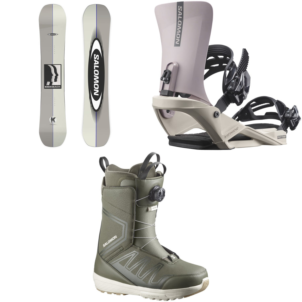 Salomon Kickback Snowboard + Rhythm Snowboard Bindings + Faction Boa Snowboard Boots 2027