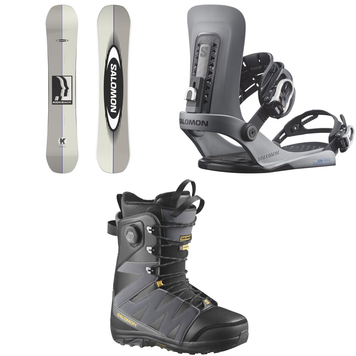 Salomon Kickback Snowboard + EDB Prime Snowboard Bindings + X Approach Lace SJ Boa Snowboard Boots 2027