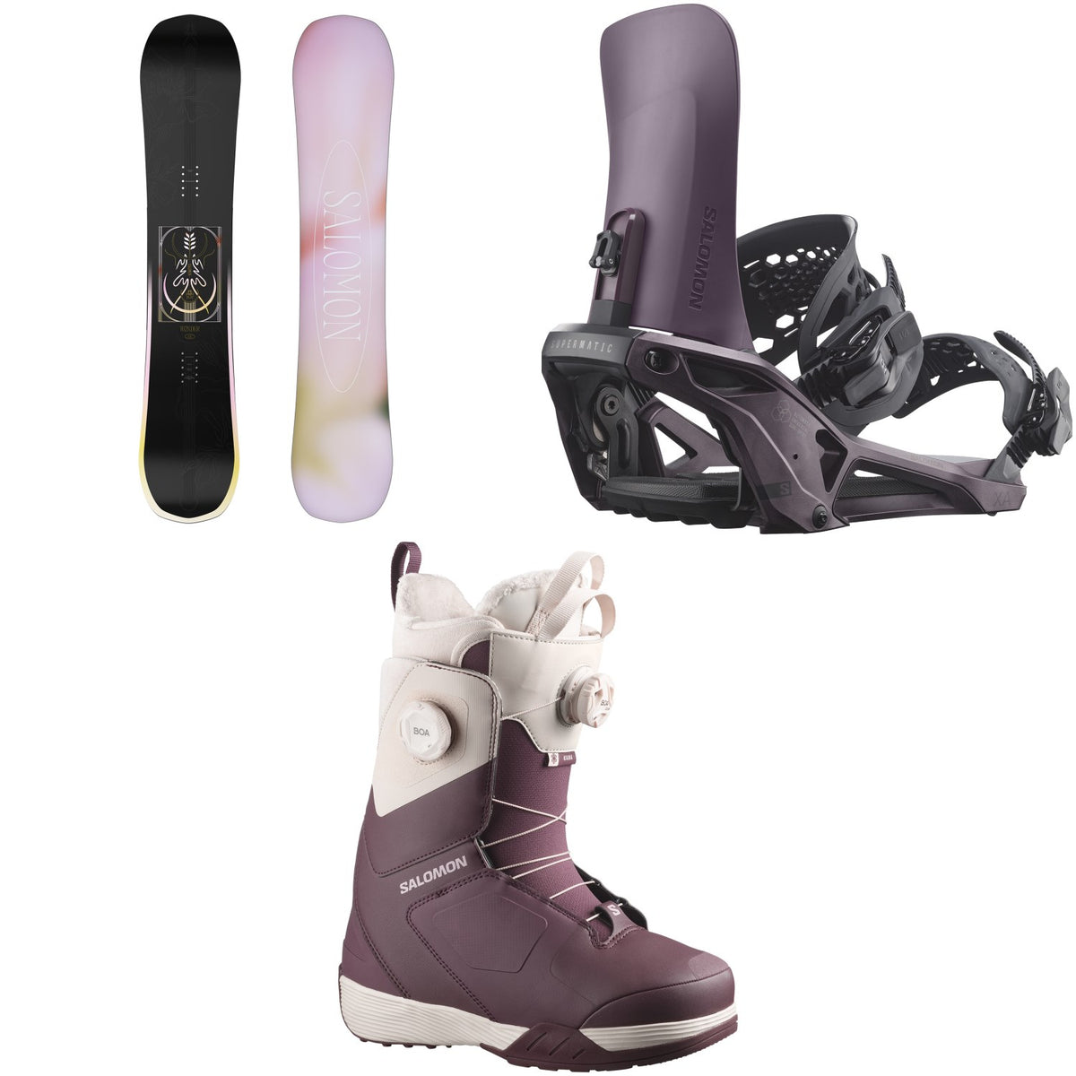 Salomon Wonder Snowboard + XA Supermatic Snowboard Bindings + Kiana Dual Boa Snowboard Boots - Women's 2027