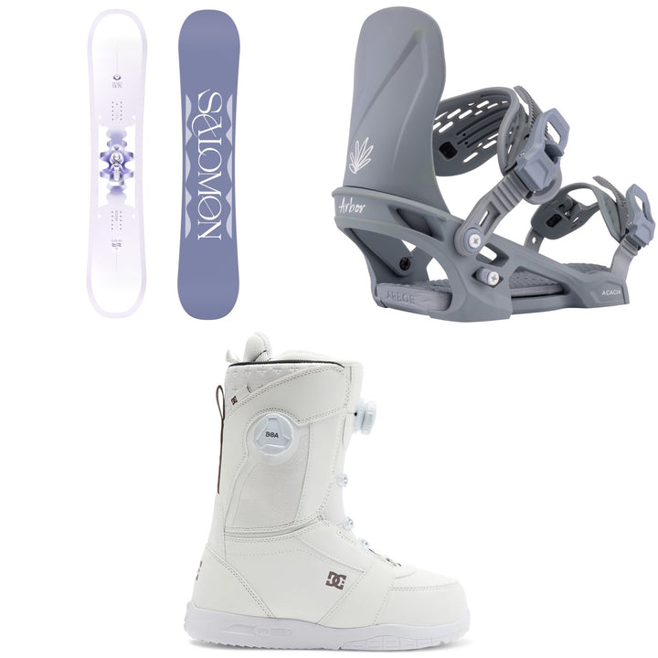 Salomon Lotus Snowboard + Arbor Acacia Snowboard Bindings + DC Lotus Snowboard Boots - Women's