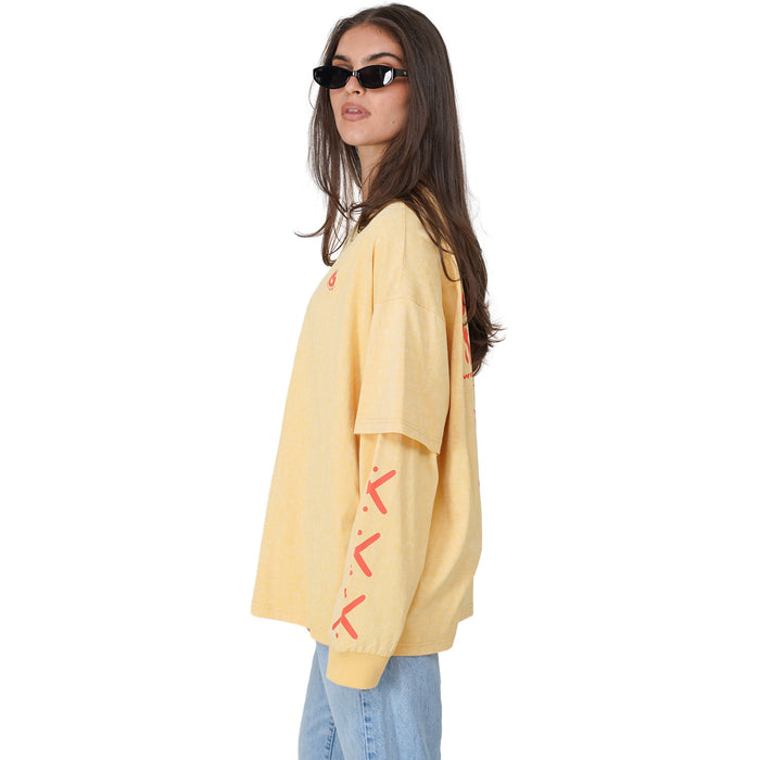 Notice The Reckless Going Nowhere Layered Long-Sleeve T-Shirt - Women's Washed Yellow