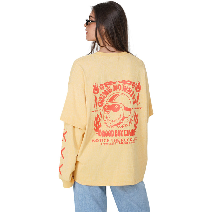 Notice The Reckless Going Nowhere Layered Long-Sleeve T-Shirt - Women's Washed Yellow
