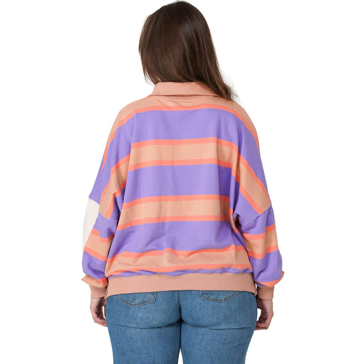 Notice The Reckless Retro Stripe Polo Shirt - Women's Purple/Brown/Orange/Cream