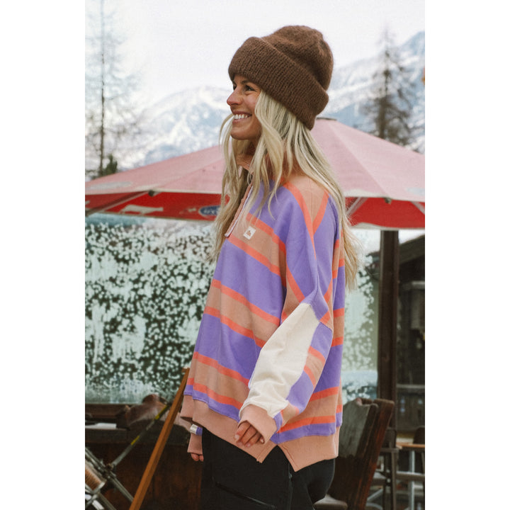 Notice The Reckless Retro Stripe Polo Shirt - Women's Purple/Brown/Orange/Cream
