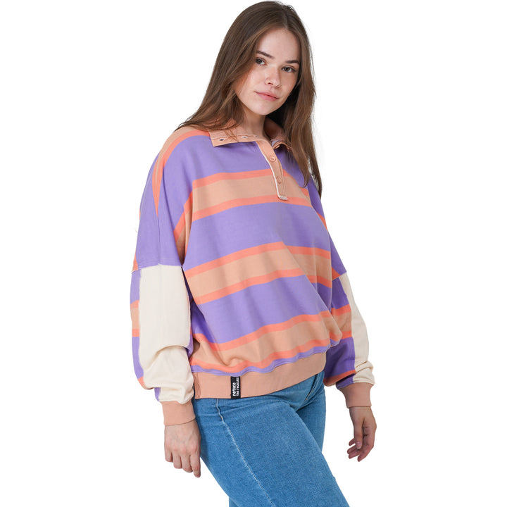 Notice The Reckless Retro Stripe Polo Shirt - Women's Purple/Brown/Orange/Cream