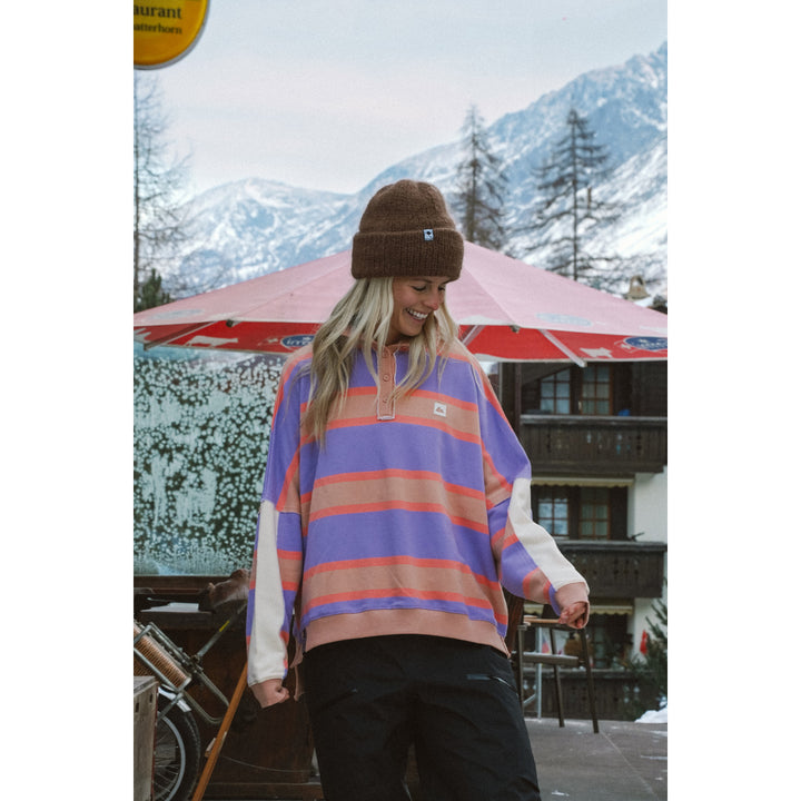 Notice The Reckless Retro Stripe Polo Shirt - Women's Purple/Brown/Orange/Cream