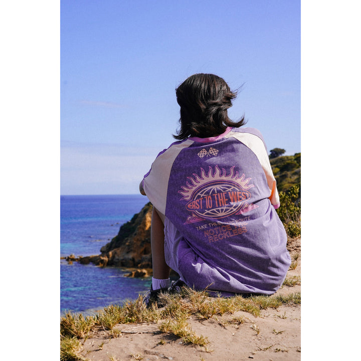 Notice The Reckless Scenic Route Raglan Oversized T-Shirt - Women's Blue/Light Pink/Magenta