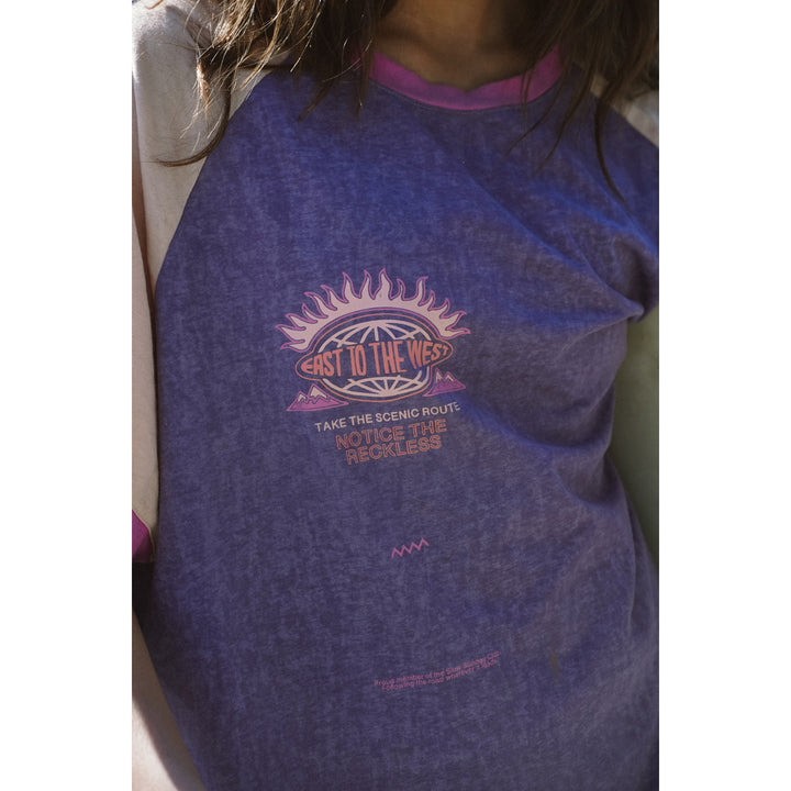 Notice The Reckless Scenic Route Raglan Oversized T-Shirt - Women's Blue/Light Pink/Magenta