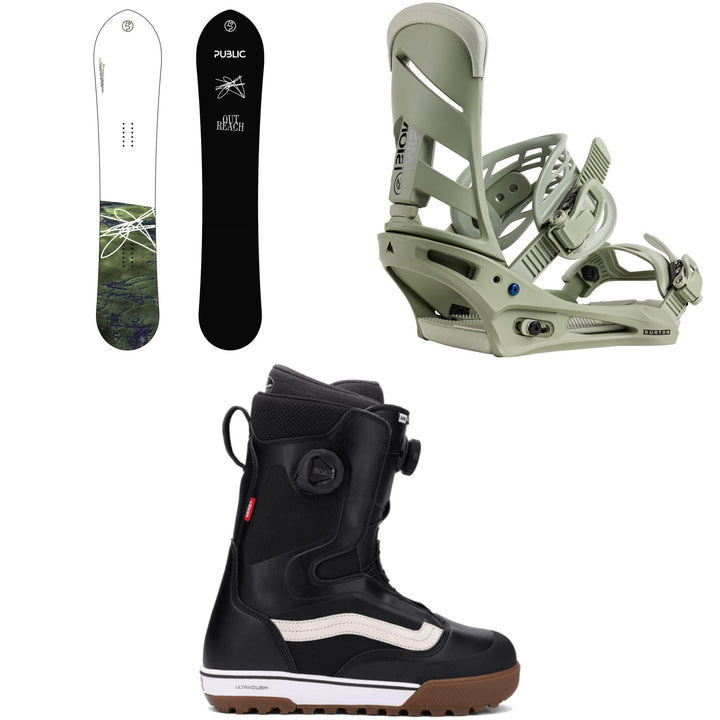Public Snowboards Outreach Snowboard + Burton Mission Snowboard Bindings + Vans Aura Pro Snowboard Boots 2026