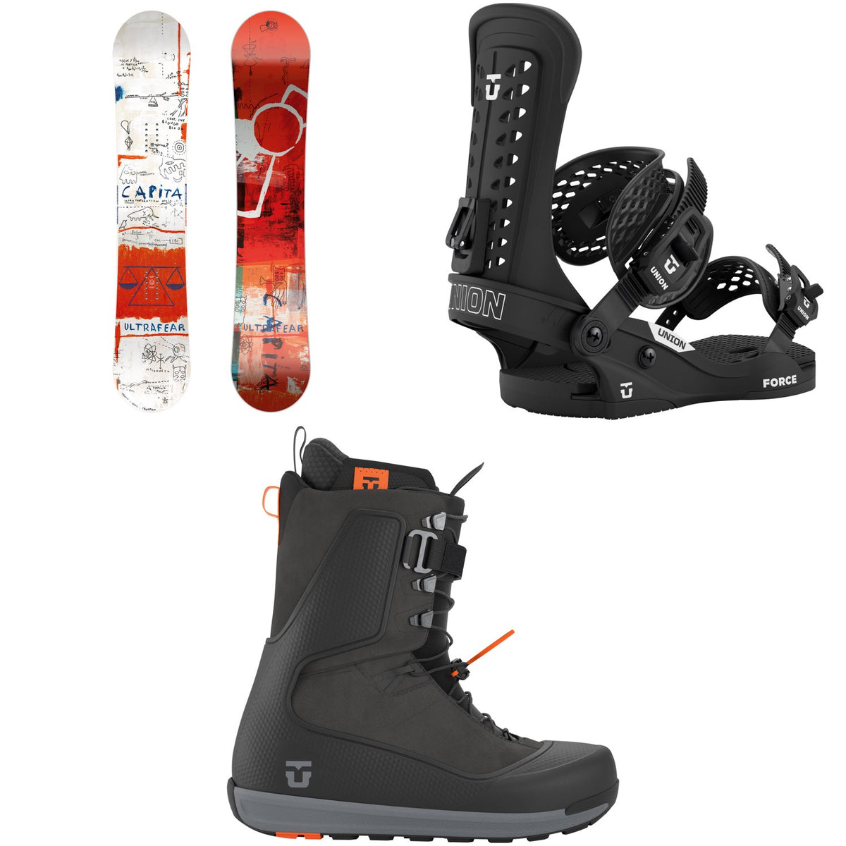 CAPiTA Ultrafear Snowboard 2027 + Union Force Classic Snowboard Bindings 2027 + Union Factory Snowboard Boots 2027