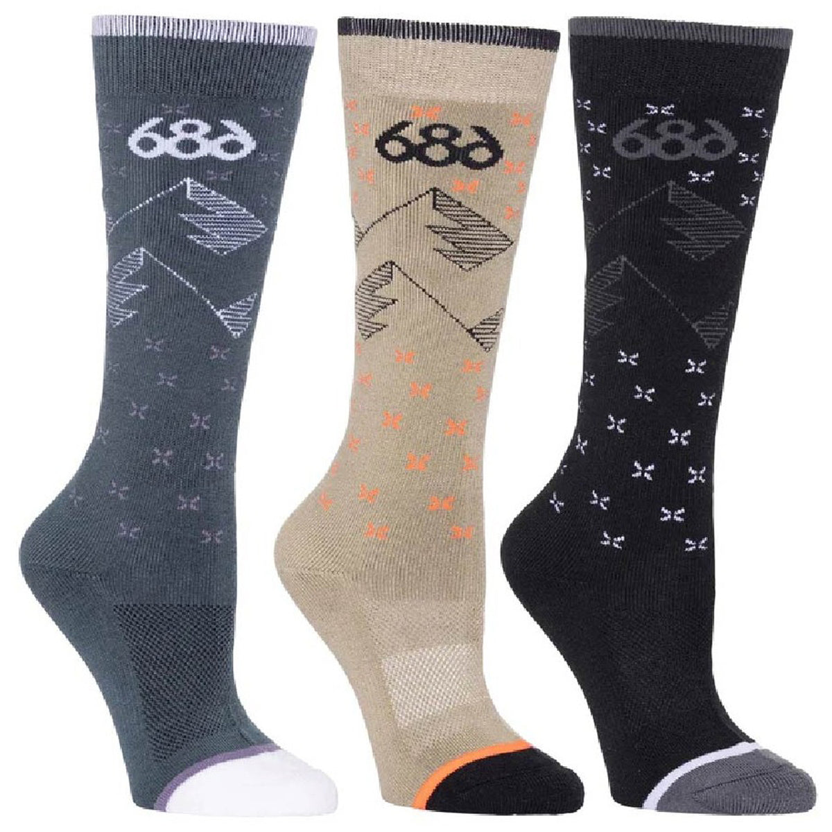 686 Twilight 3-Pack Snowboard Socks - Women's Assorted