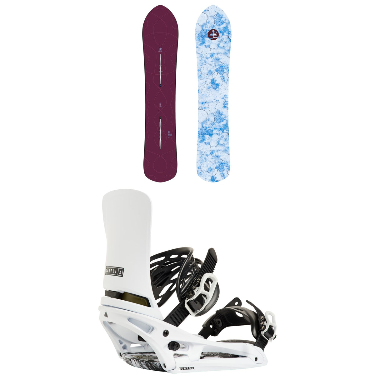 Burton Family Tree Sketch Artist Snowboard + Cartel X EST Snowboard Bindings 2027