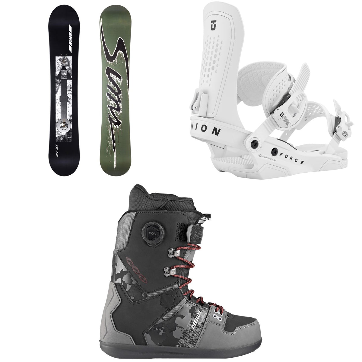 Sims ATV Snowboard + Union Force Snowboard Bindings + Deeluxe D.N.A. Pro Snowboard Boots 2026
