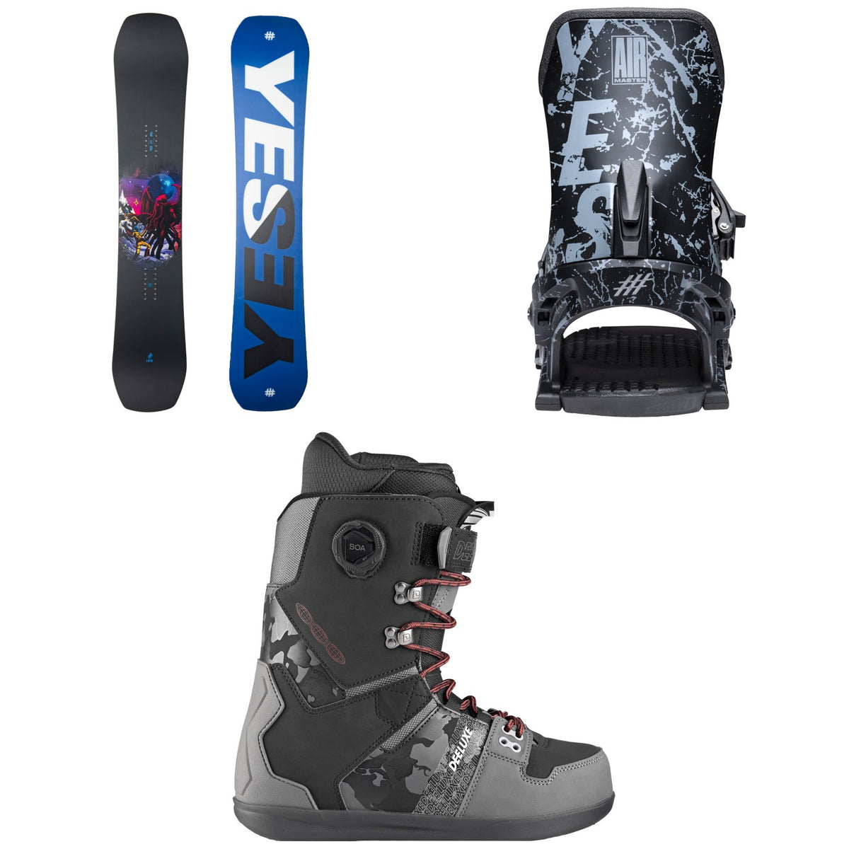 Yes. Sender XTRM Snowboard + Airmaster Snowboard Bindings + Deeluxe D.N.A. Pro Snowboard Boots 2026