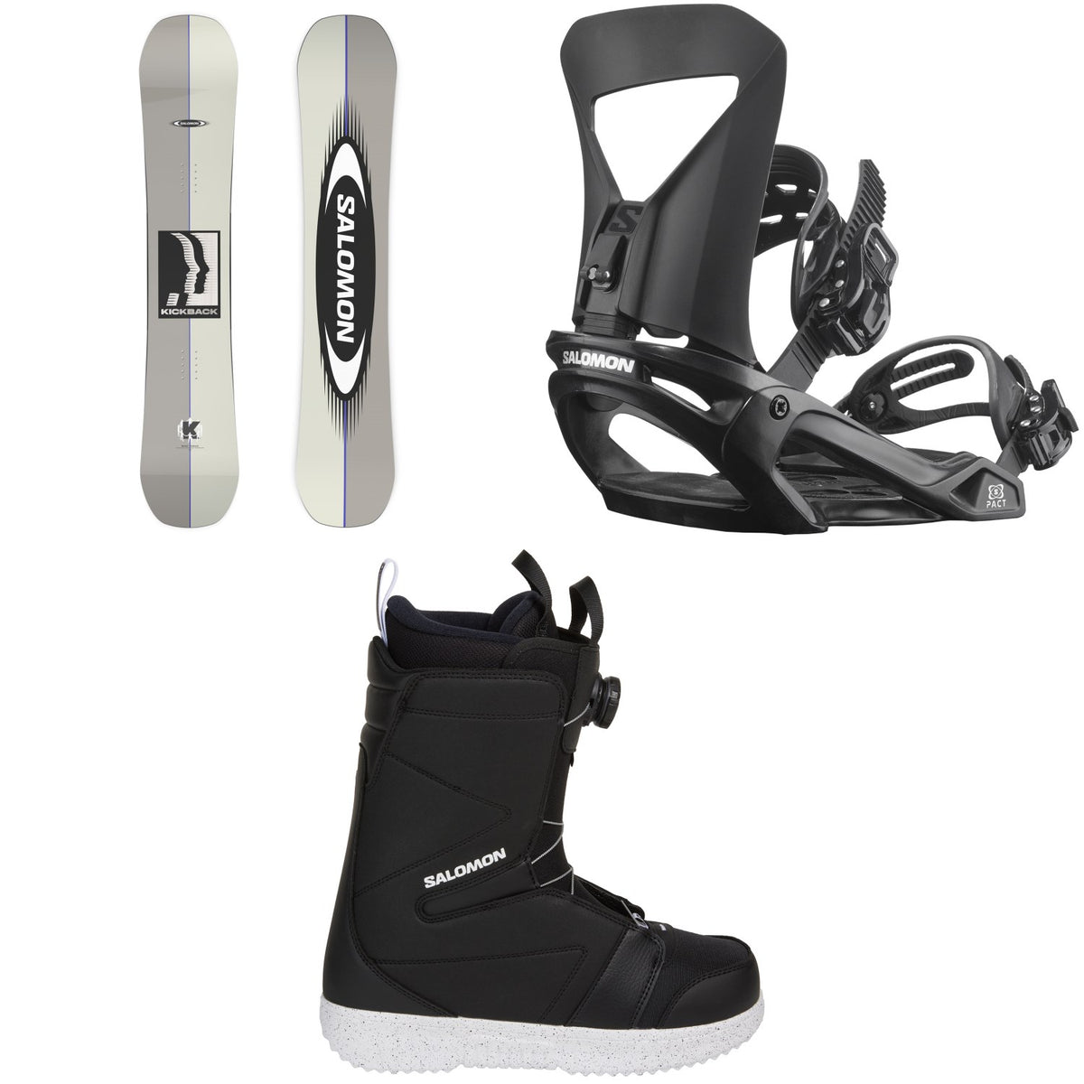 Salomon Kickback Snowboard + Pact Snowboard Bindings + Faction Boa X Snowboard Boots 2027