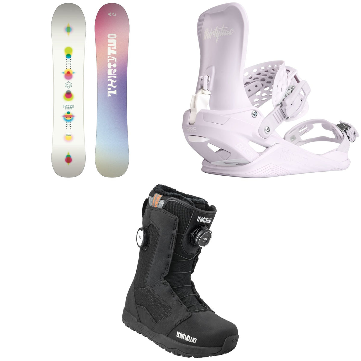 thirtytwo Reiki Snowboard + Basin FASE Snowboard Bindings + STW Double Boa Snowboard Boots - Women's 2027