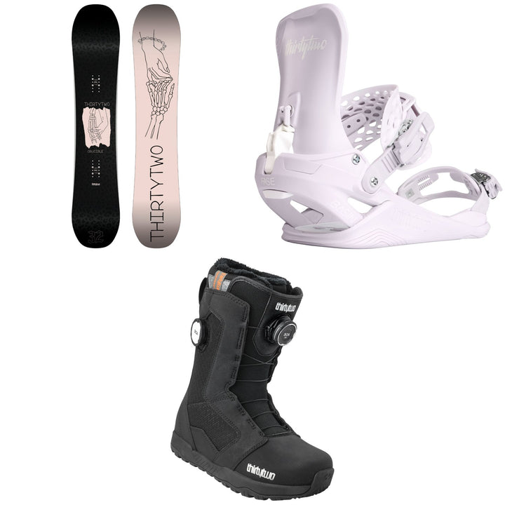 thirtytwo Crucible Snowboard + Basin FASE Snowboard Bindings + STW Double Boa Snowboard Boots - Women's 2027