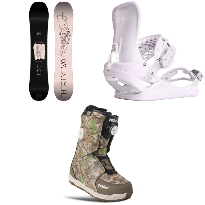 thirtytwo Crucible Snowboard + Basin FASE Snowboard Bindings + Lashed Double Boa Snowboard Boots - Women's 2027