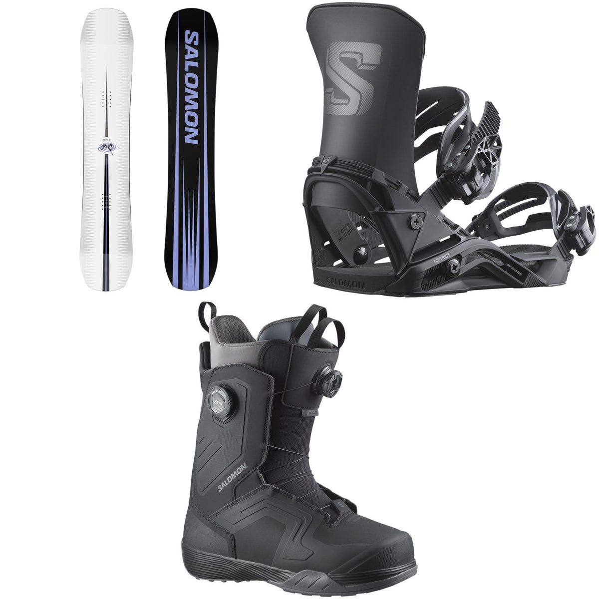 Salomon Assassin Snowboard + District Snowboard Bindings + Dialogue Dual Boa Snowboard Boots 2027