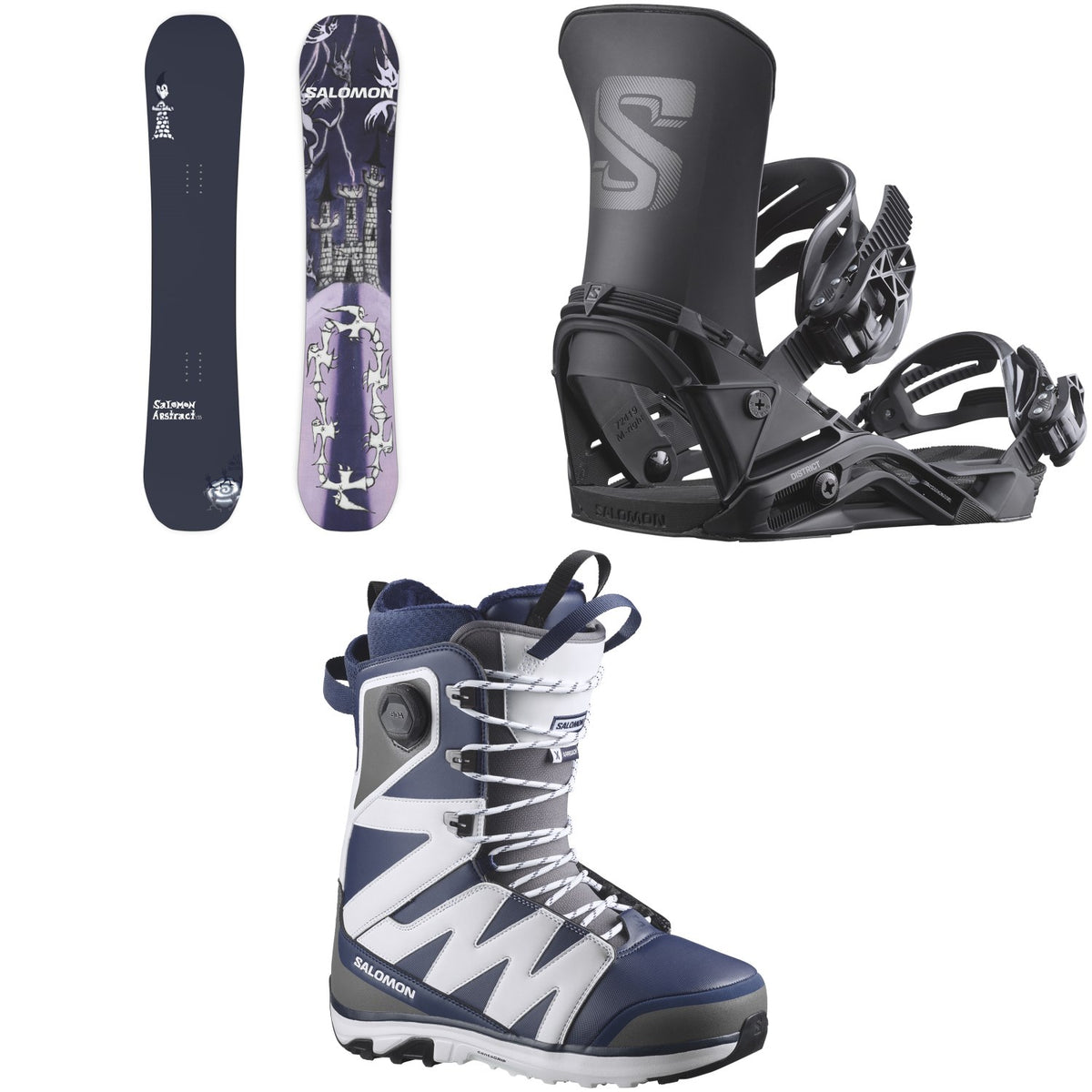 Salomon Abstract Snowboard + District Snowboard Bindings + X Approach Lace SJ Boa Snowboard Boots 2027
