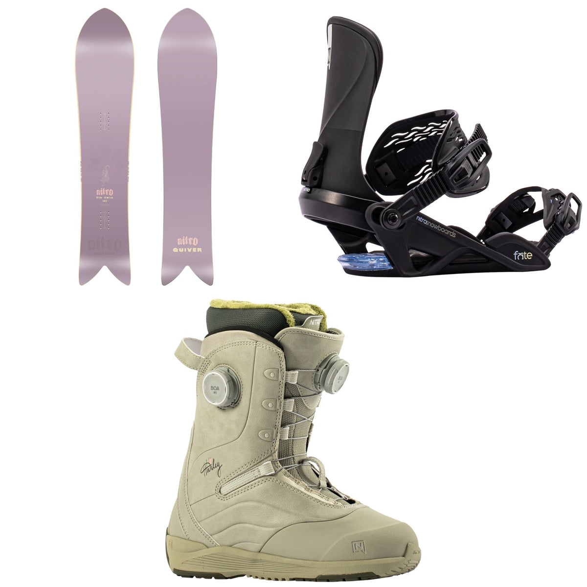 Nitro FinTwin Snowboard + Fate Snowboard Bindings + Crown Boa Snowboard Boots - Women's 2027