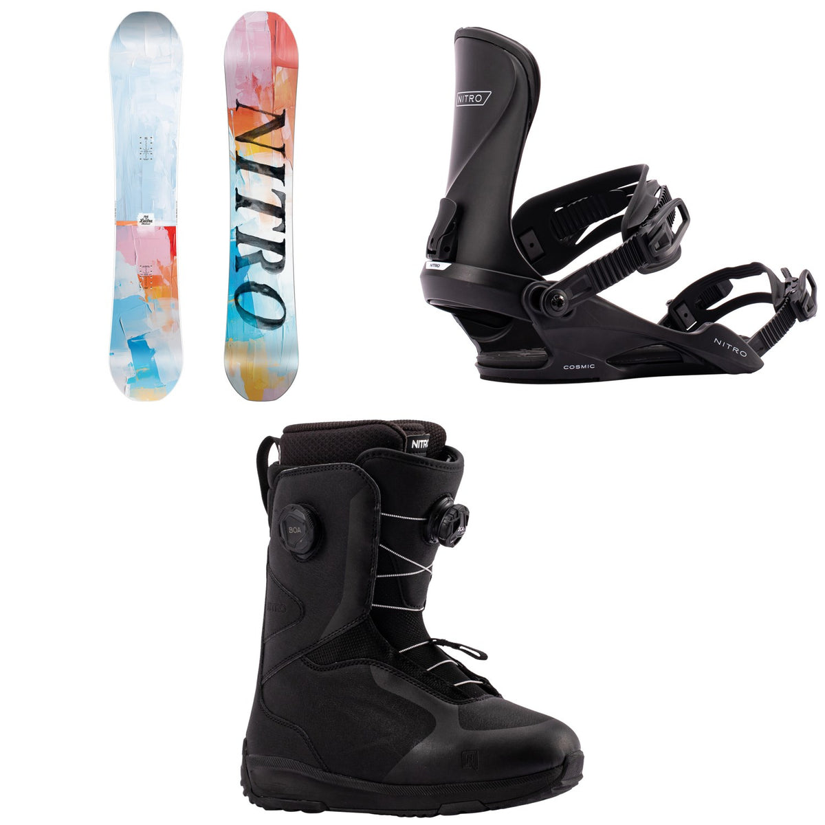 Nitro Lectra Abstract Snowboard + Cosmic Snowboard Bindings + Scala Boa Snowboard Boots - Women's 2027
