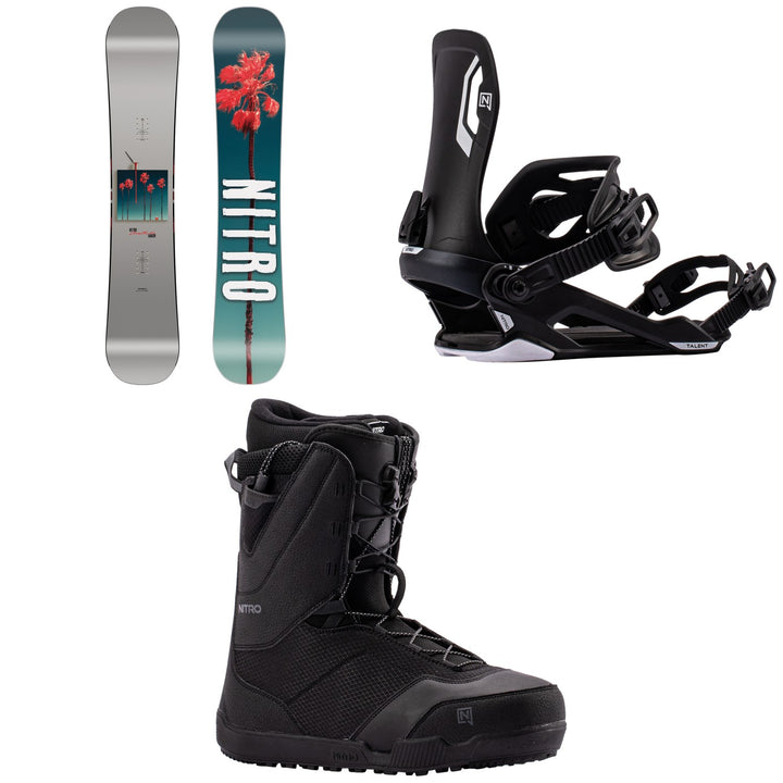 Nitro Cheap Thrills Snowboard + Talent Snowboard Bindings + Tangent TLS Snowboard Boots 2027